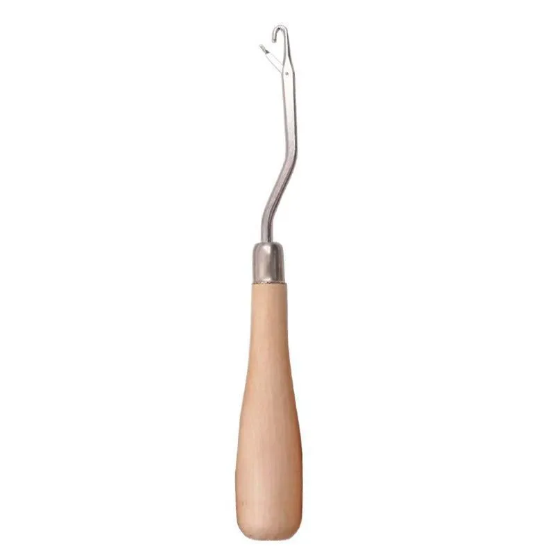 Wooden Handle Bent Hook - Carpet Wig DIY Crochet Tool