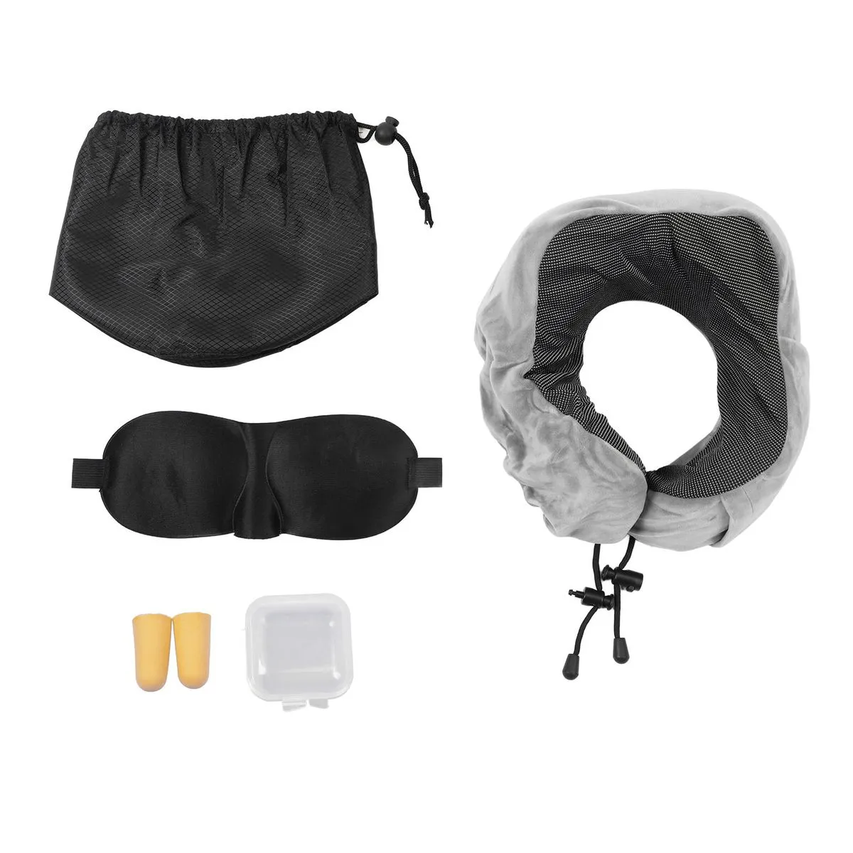 Memory Foam Travel Neck Pillow With Eye Mask Dark Grey