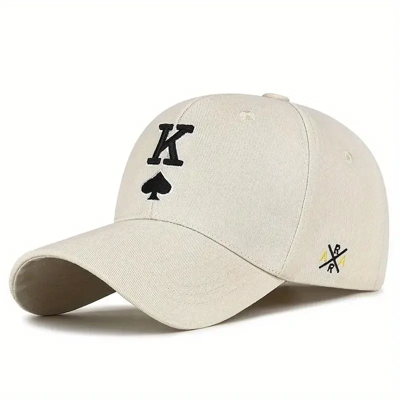 King of Spades Embroidered Baseball Cap - Unisex Adjustable - Beige