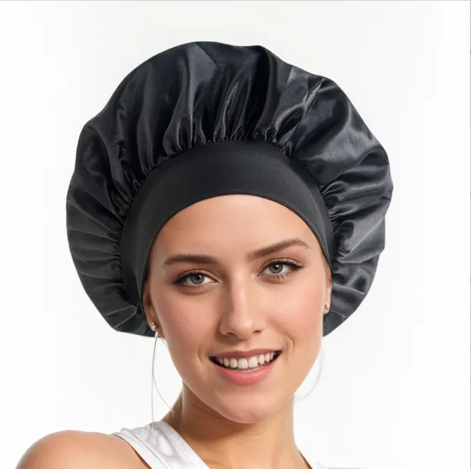 Satin Bonnet /Sleeping NightCap - Black