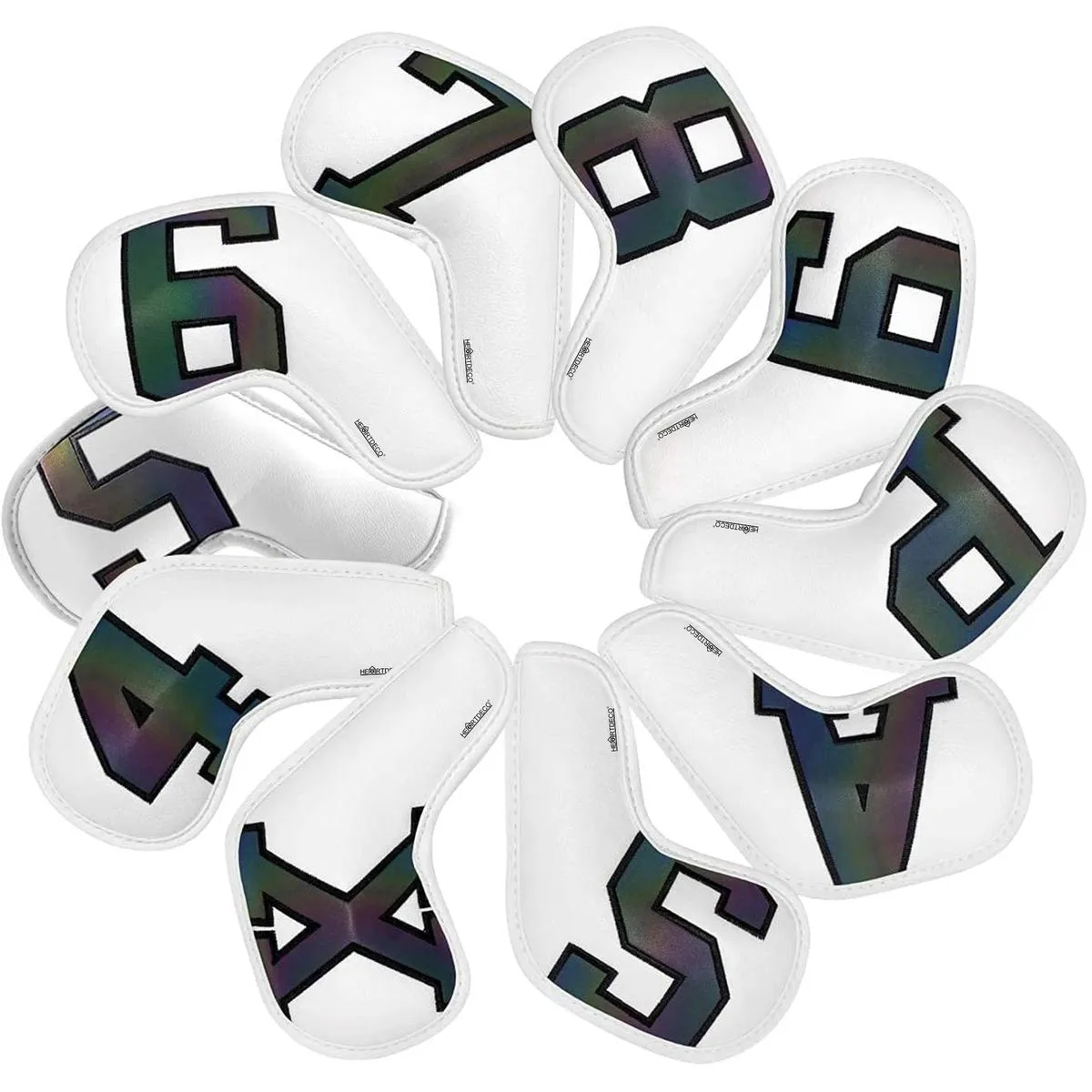 Heartdeco Pu Leather Golf Club Iron Head Cover 10 Piece Set- White or Black - White