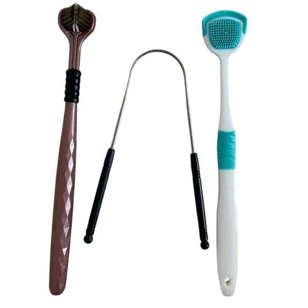 3 Pack Dental Care Kit - Toothbrush, Metal and Silicone Tongue Scrapers