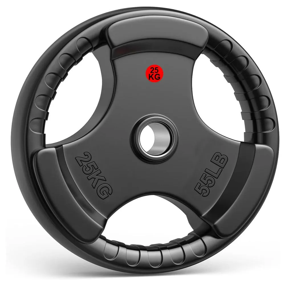 25Kg - Weight Plates Rubber Coated Cast Iron Weights - Tri Grip