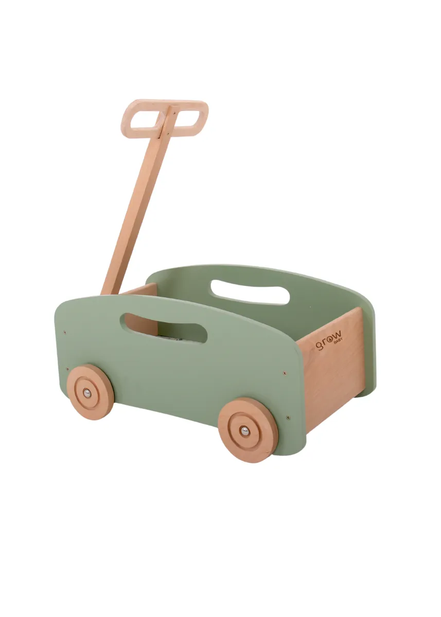 Grow Baby ~ Wooden Toy Push Wagon / Cart / Toy Storage
