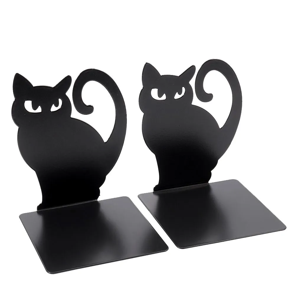 2 Pieces/Pair Black Cat Shape Metal Bookend for Books CDs Stand Holder