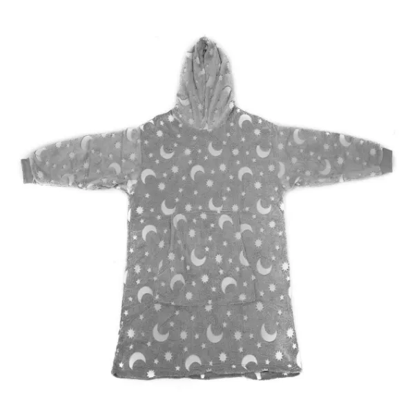 Kids Glow In The Dark Hoodie Blanket - Ages 6 - 10 Years - Gray