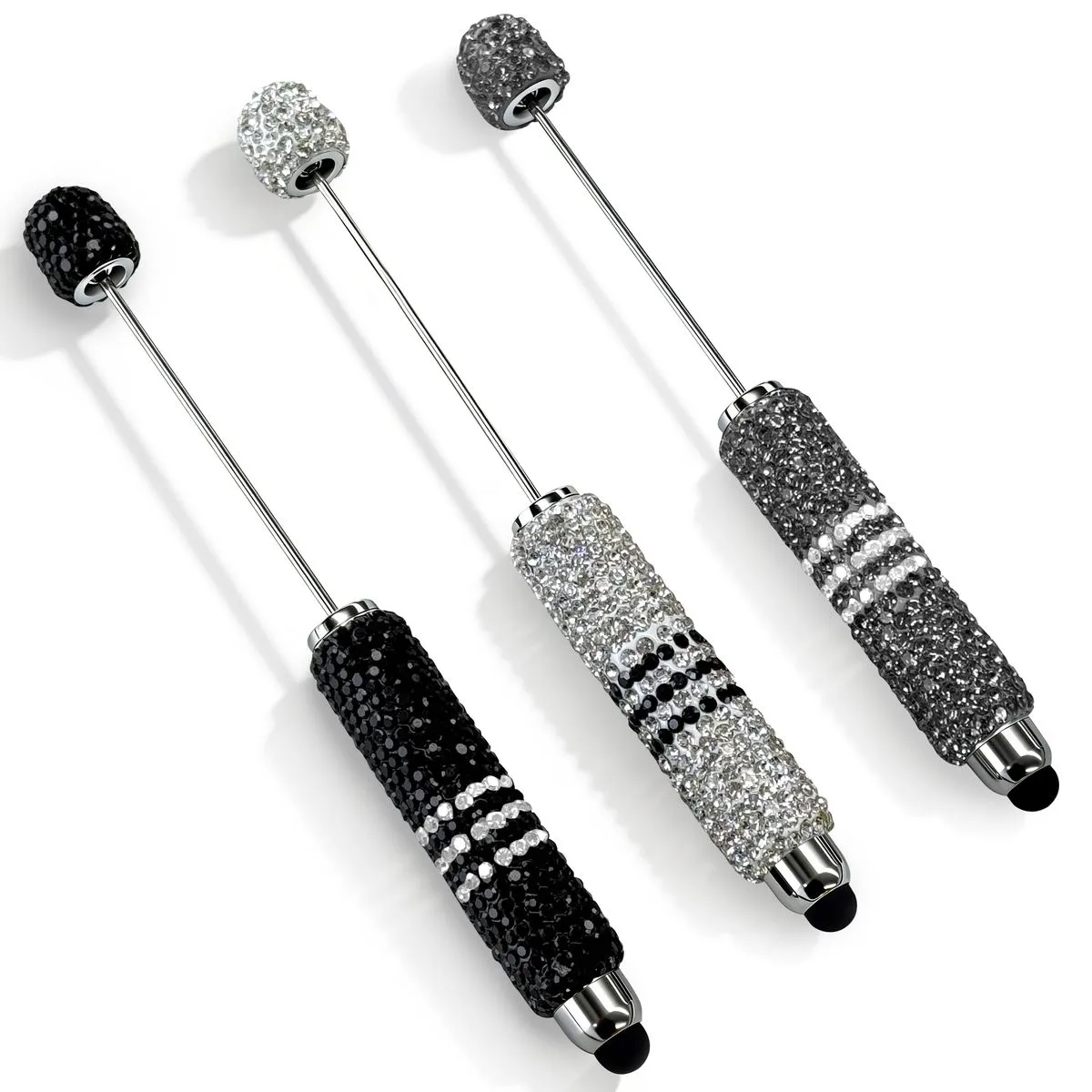 2-in-1 Stylus Pen with Rhinestones Diamond Ballpoint Pen for Touch Screens - Black