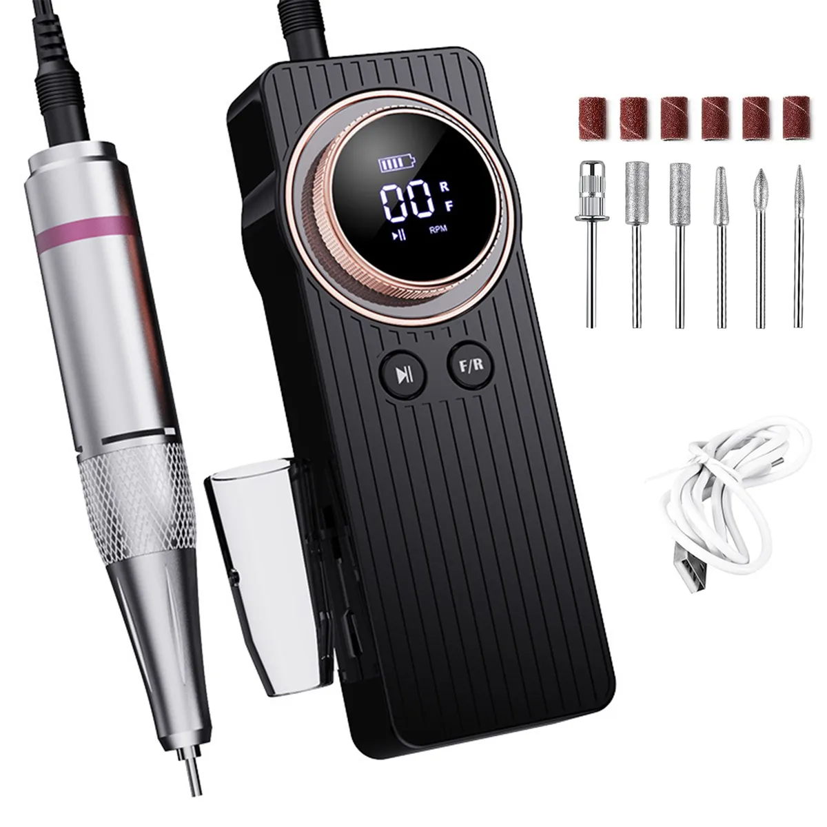 Electric Nail Drill Machine, Professional 35000RPM Portable, Rechargeable - Black