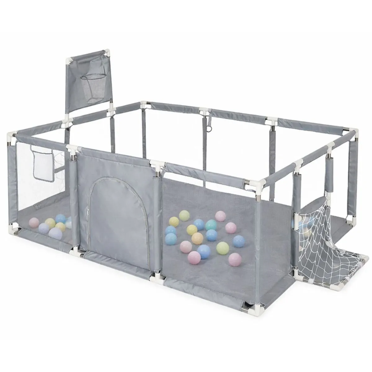 Baby Playpen for Toddlers Safety Playground with 30 Balls & Baskeball Hoop
