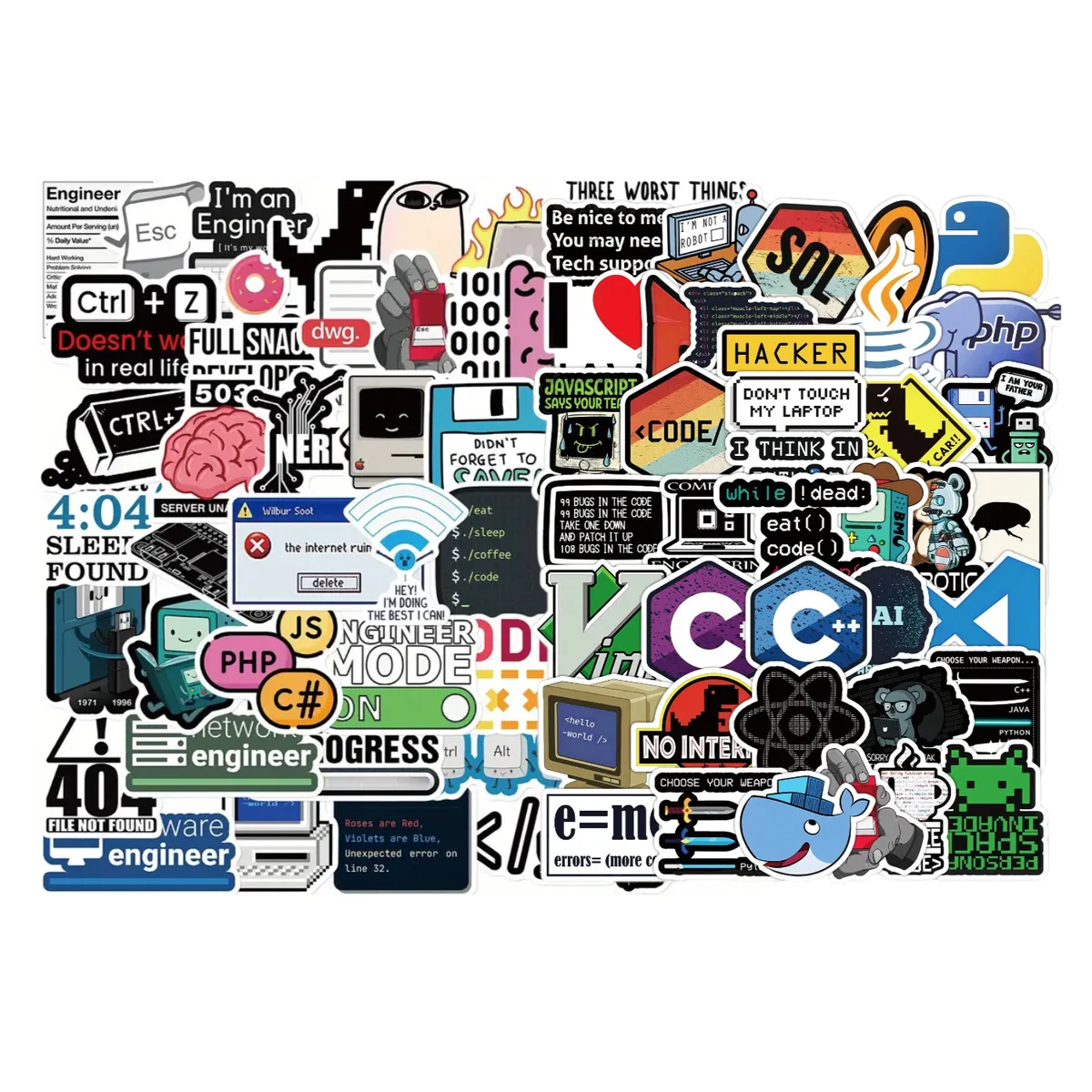100Pcs Coding Programming App Software Stickers Variety Pack Stickers