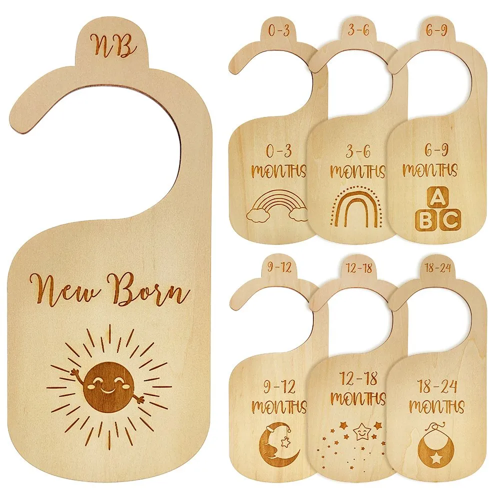 Chenshia 7Pc Wooden Baby Closet Dividers & Wardrobe Organizer Sorting Tags