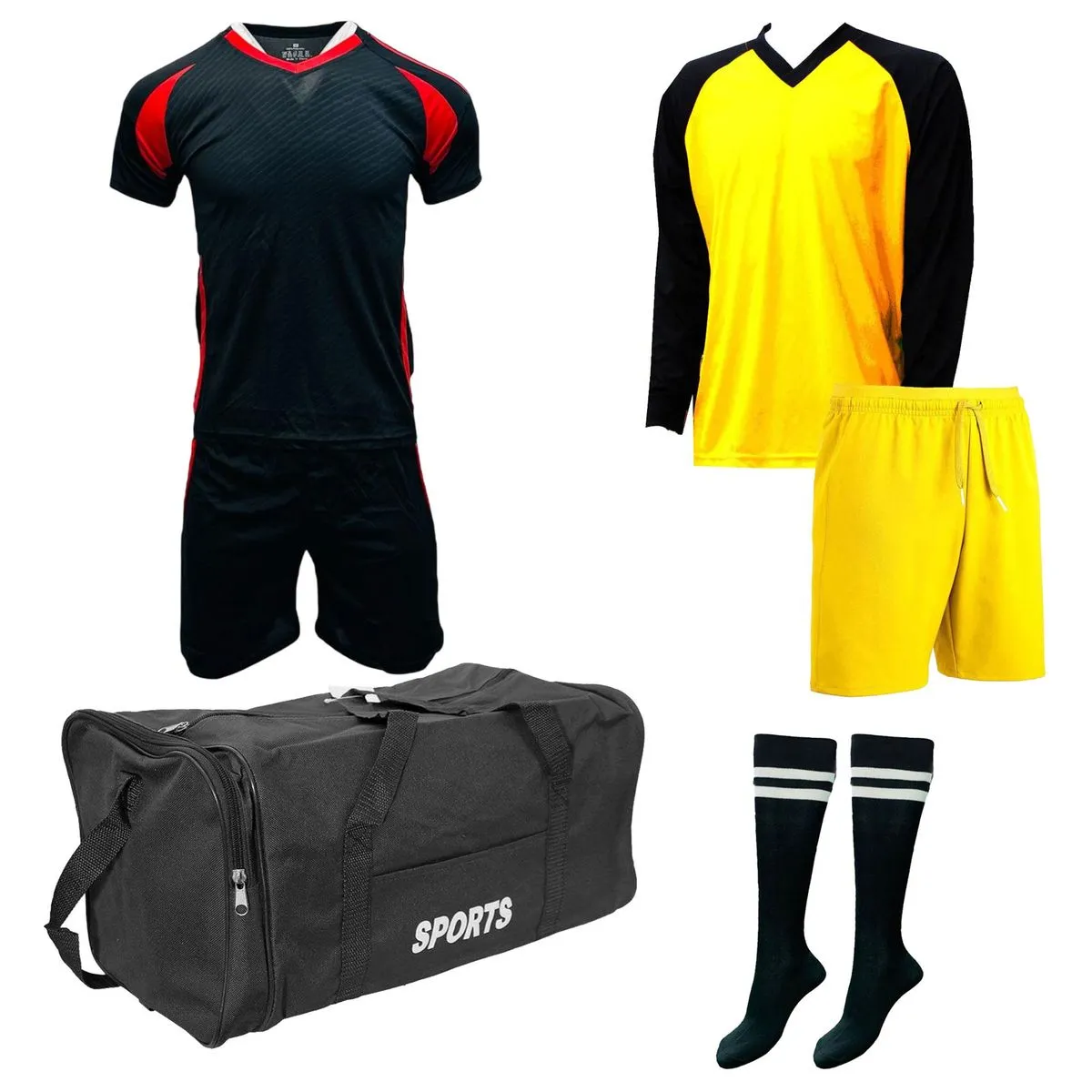 Soccer Kit and Goalkeeper Set and Kit Bag - Football Team of 15 - Size:15-16 Years - Black & Red