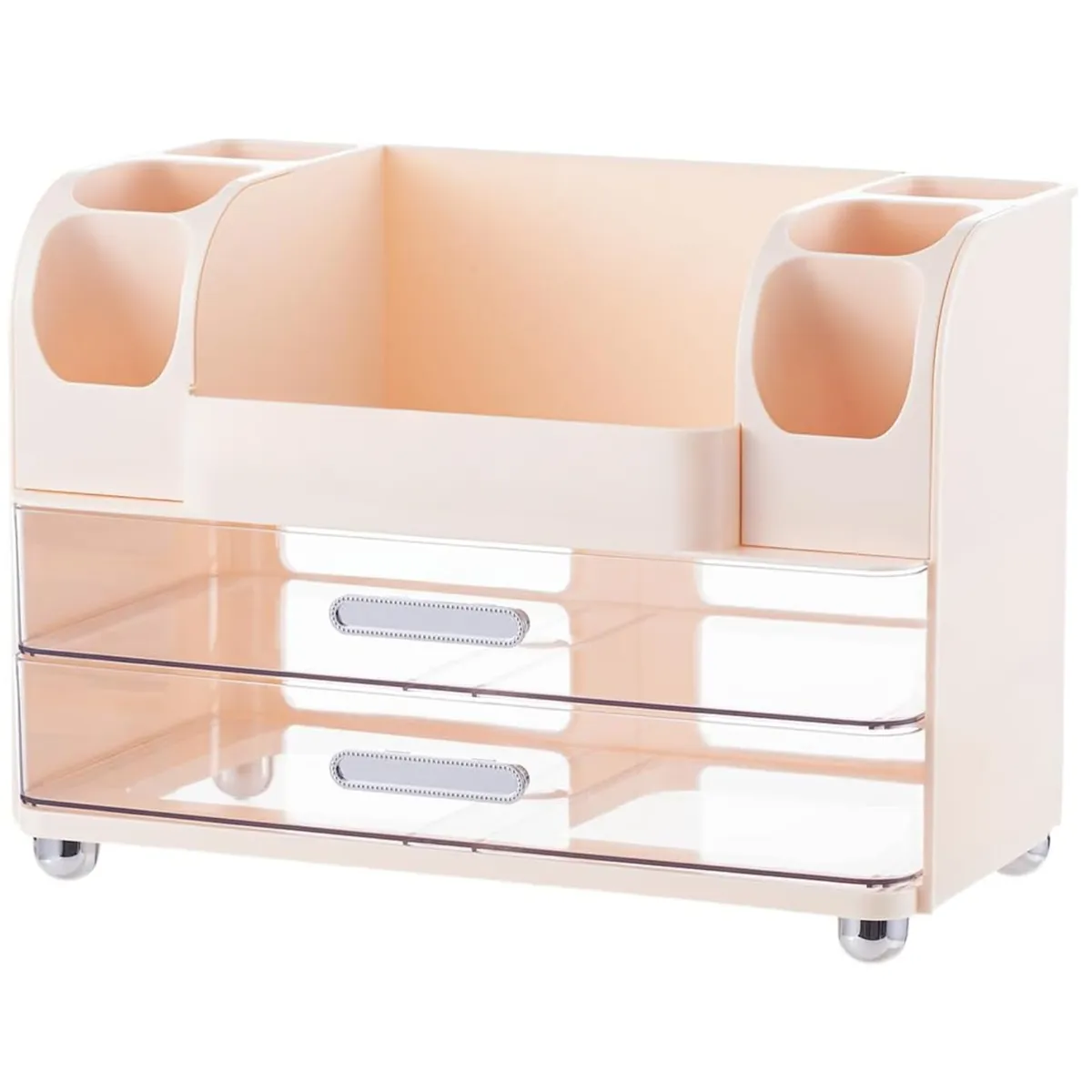 3-Tier 2-Drawer 9 Compartment Bathroom Organiser Makeup Storage Countertop - Cream