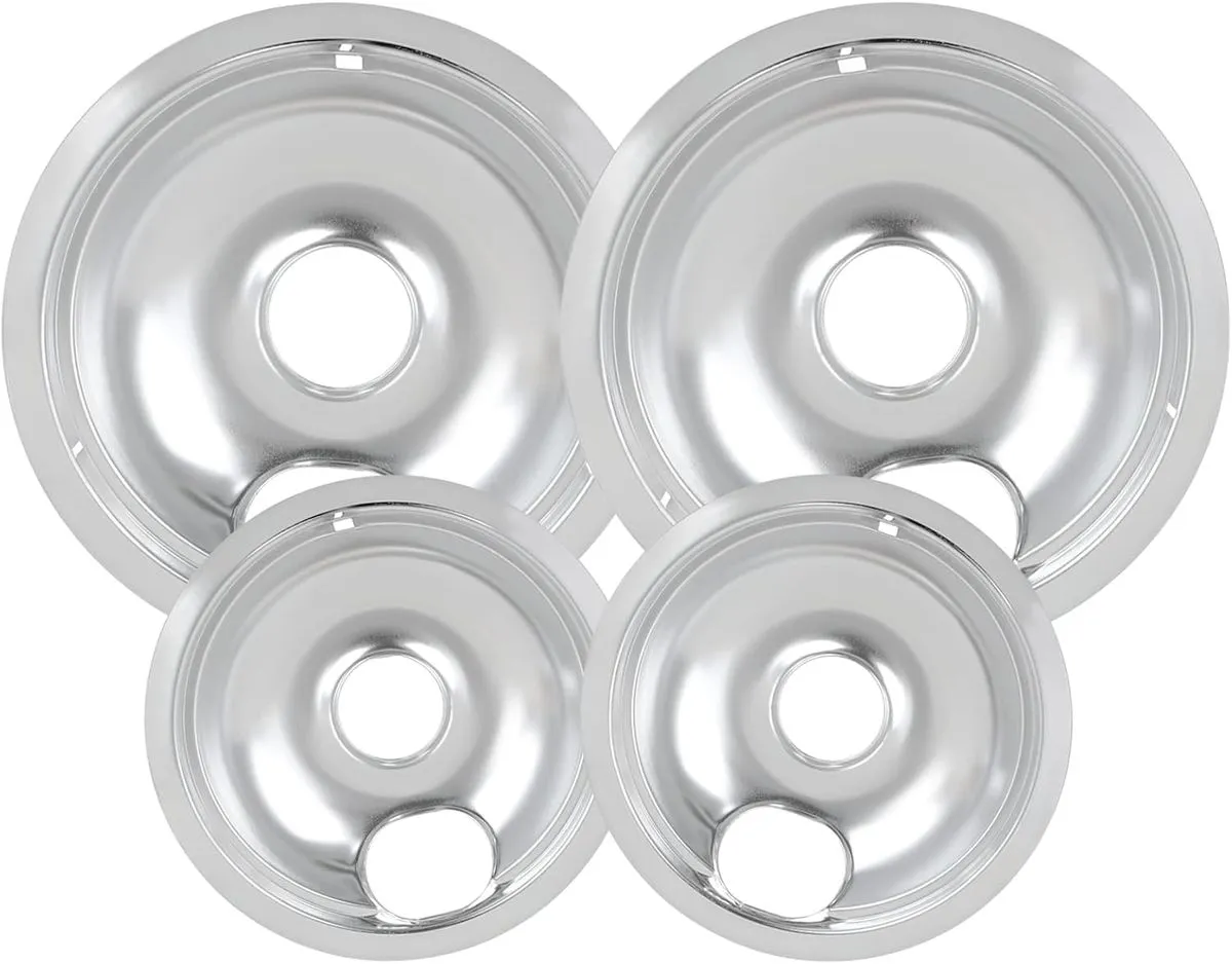 4 Pack Chrome Drip Pans,6'' and 8 '' Range Replacement Drip Pans