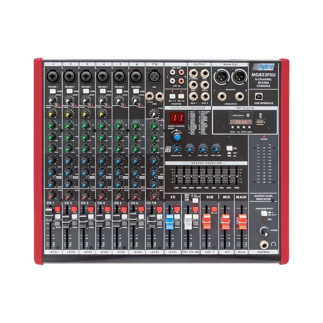 Hybrid MG823FXU - 8 Channel Professional Band Mixer with USB & Bluetooth