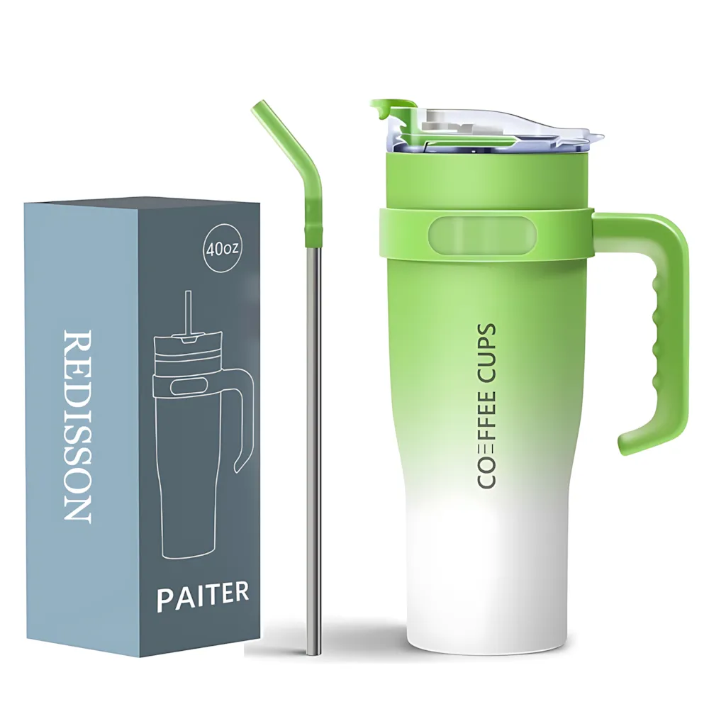 Tumbler with Handle 40oz Car cup Insulated Stainless Steel mugs Cup Coffee - Green