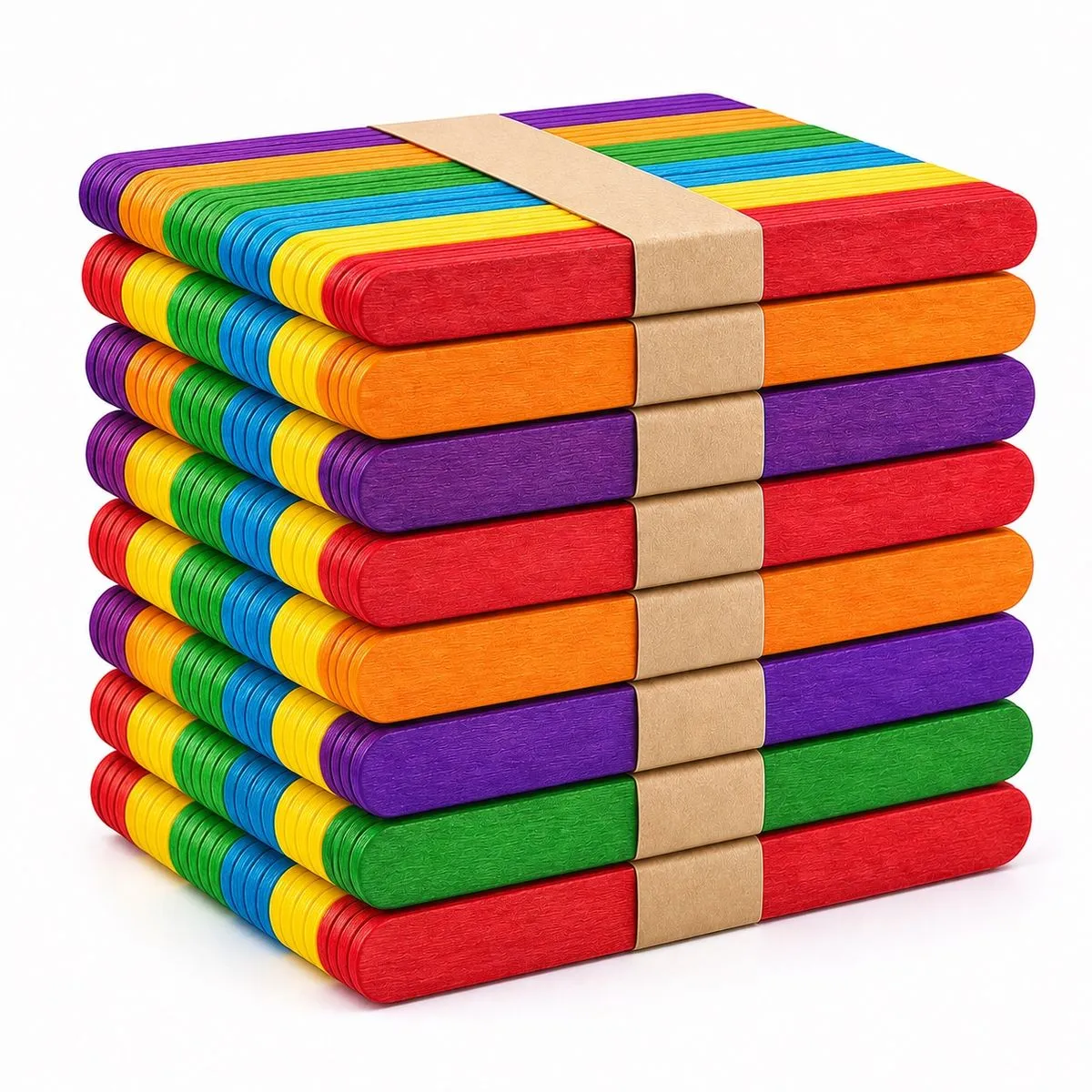 500 Wooden Craft Ice Cream Lollipop Sticks - Natural Wood or Multi-Coloured - Multi-Coloured