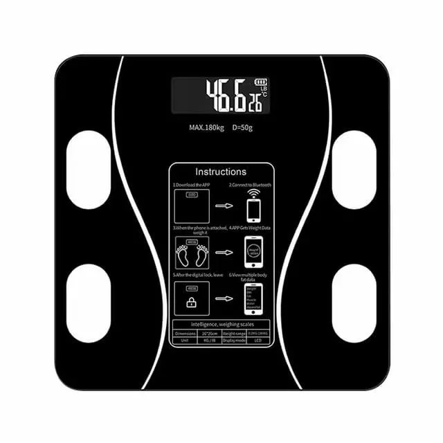 Wireless Smart Digital Bathroom Tempered Glass Platform BMI Body Scale - Black