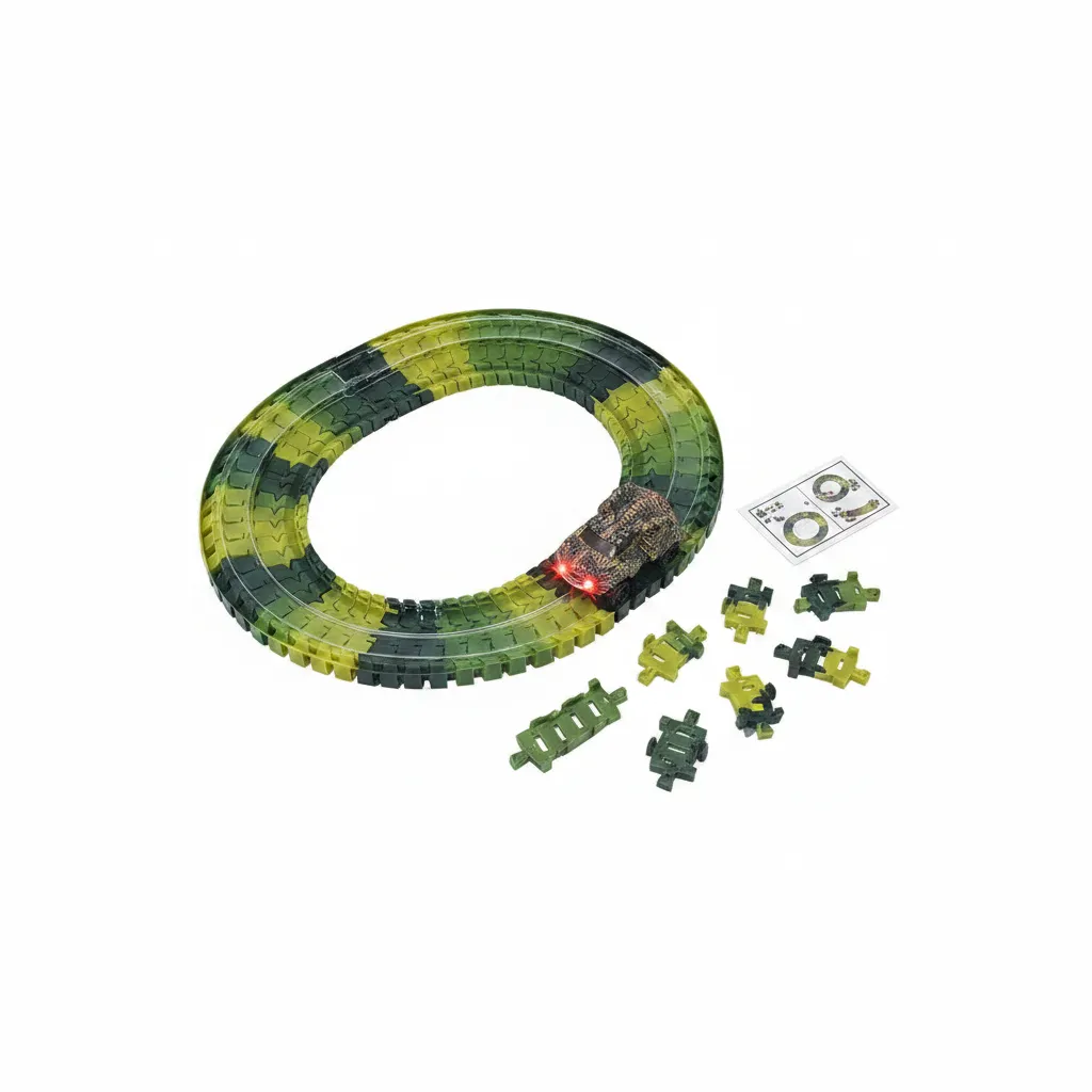 Dino Car Track Set with LED Lights - Flexible Multicolor Track