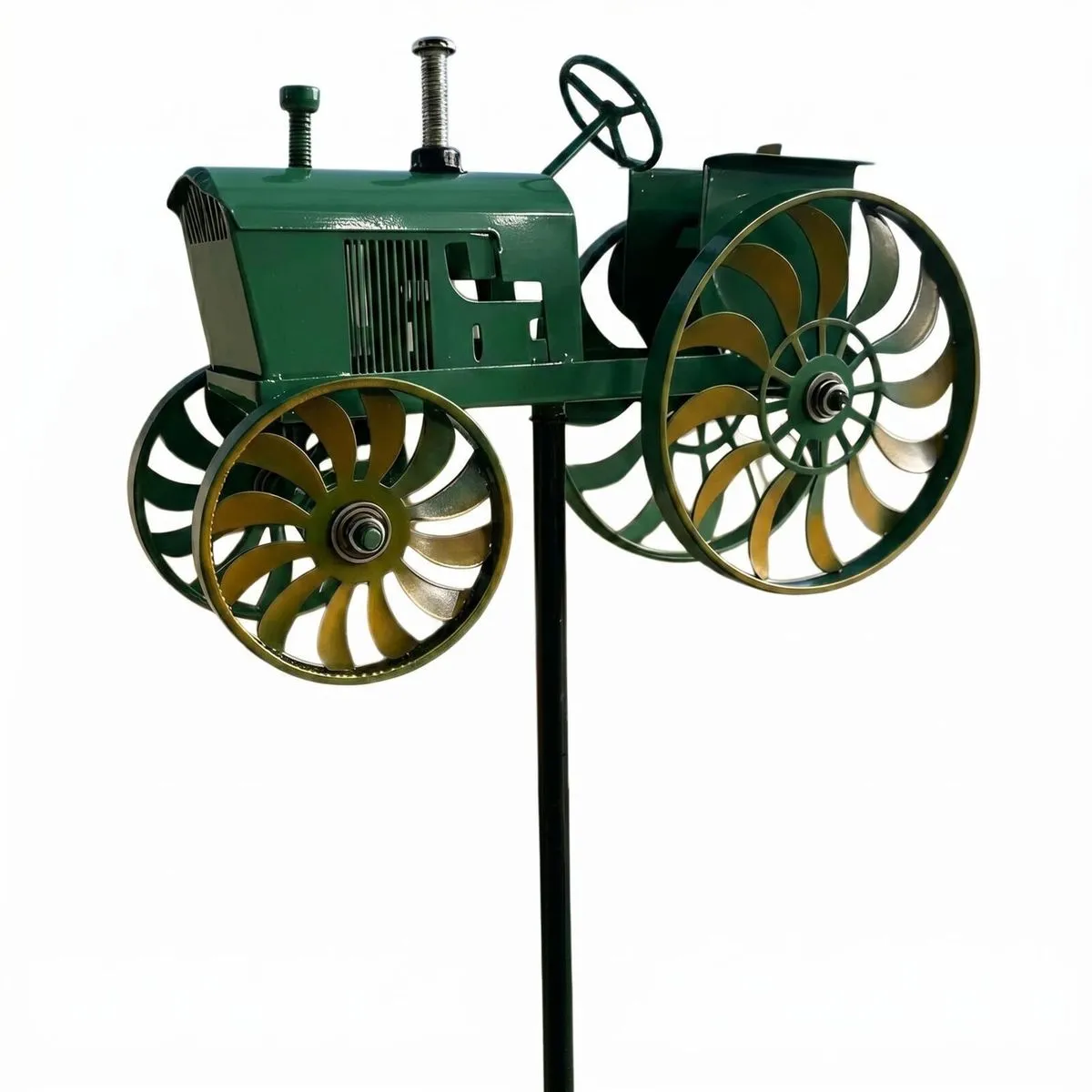 Green Tractor Windmill Spinner Stake with Rotating Wheels