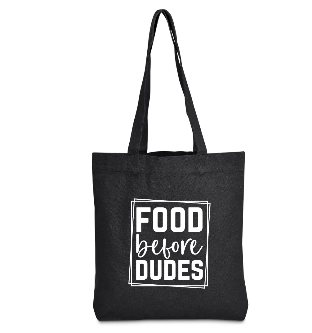 Cotton Shopping Tote Bag - Food Before Dudes - Black
