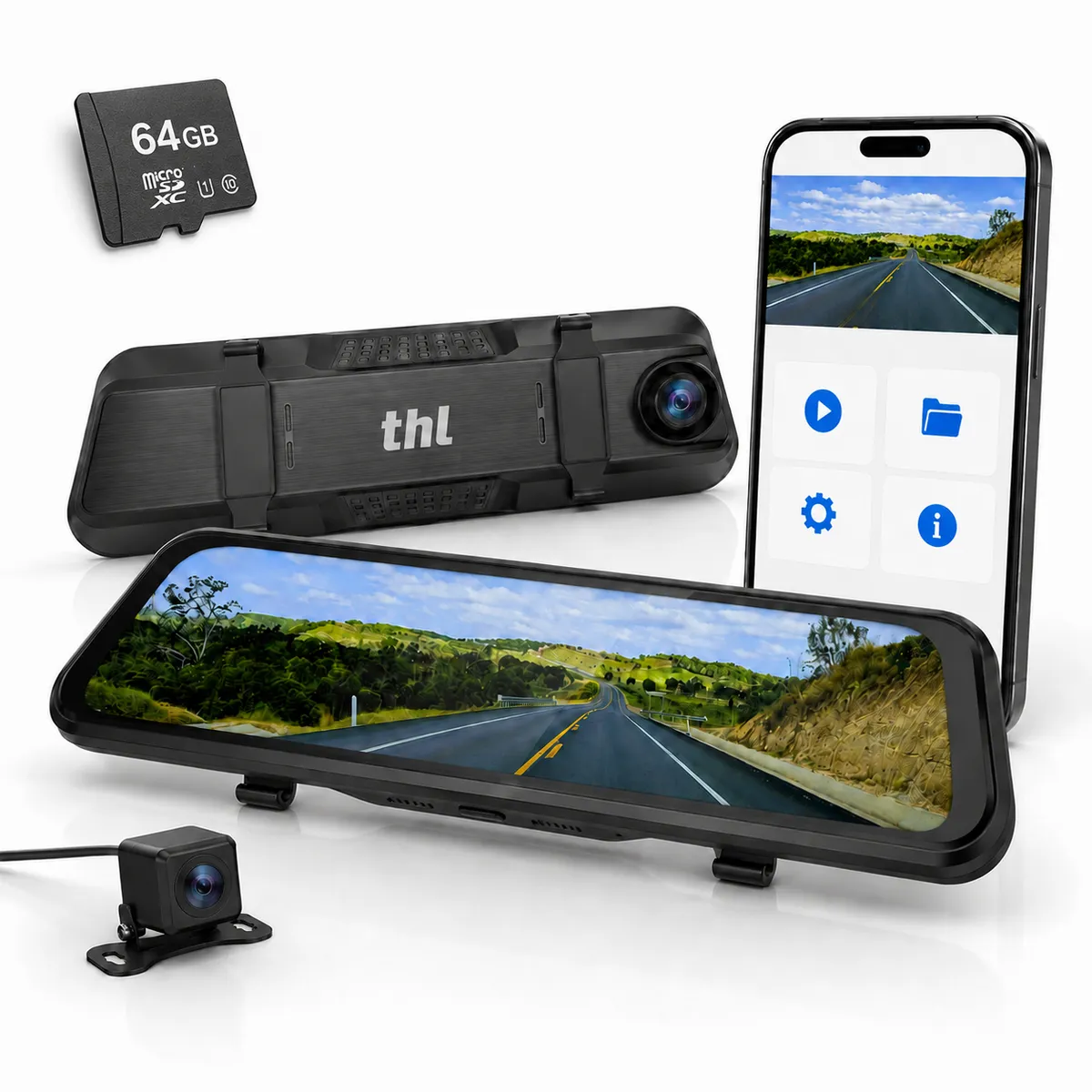 thl 4K Dash Cam Front & 1080P Rear, 9.66" Touch Screen Car Camera, G-Sensor