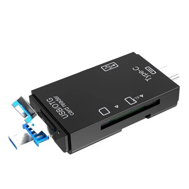 Multifunctional USB 2.0 Card Reader Mini Type-C TF-SD Card Reader - Black