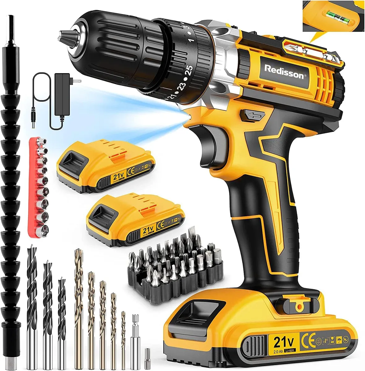 Redisson Wireless Impact Drill Set With 2 Lithium Battery Packs, Bits &Case