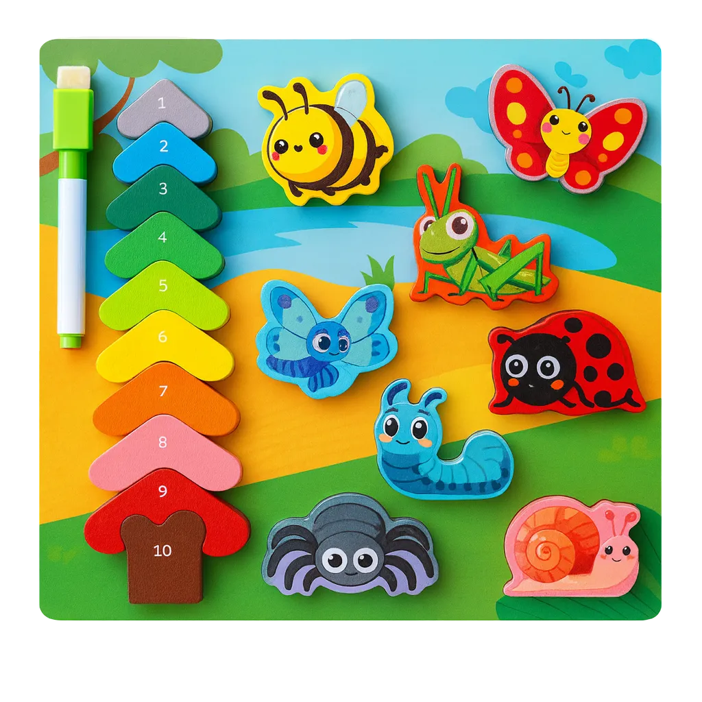 2-in-1 Educational Wooden Puzzle & Whiteboard Activity Set - Bugs