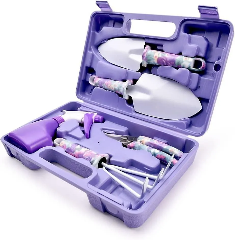 XF0901 Gardening Hand Tools With Purple Floral Print 5 Pieces