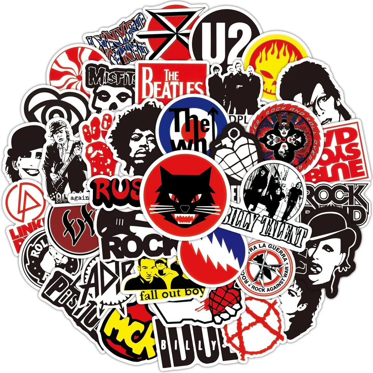 100pcs Sticker Classic Modern Rock Icons for Laptops Guitars Skateboards