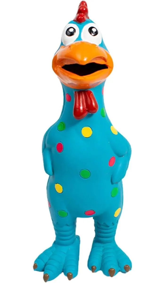 Squeaky Chicken Toy for Dogs - Durable Dotted Rubber Interactive Pet Toy - Blue