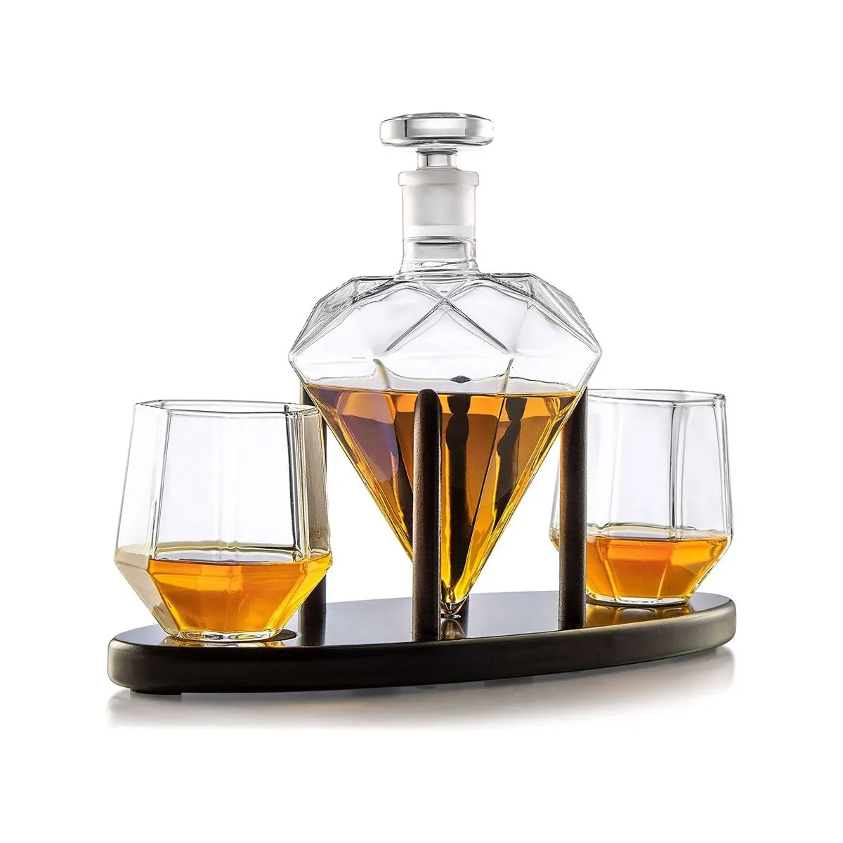 Deluxe brick-shaped decanter set with stand and 2 cups