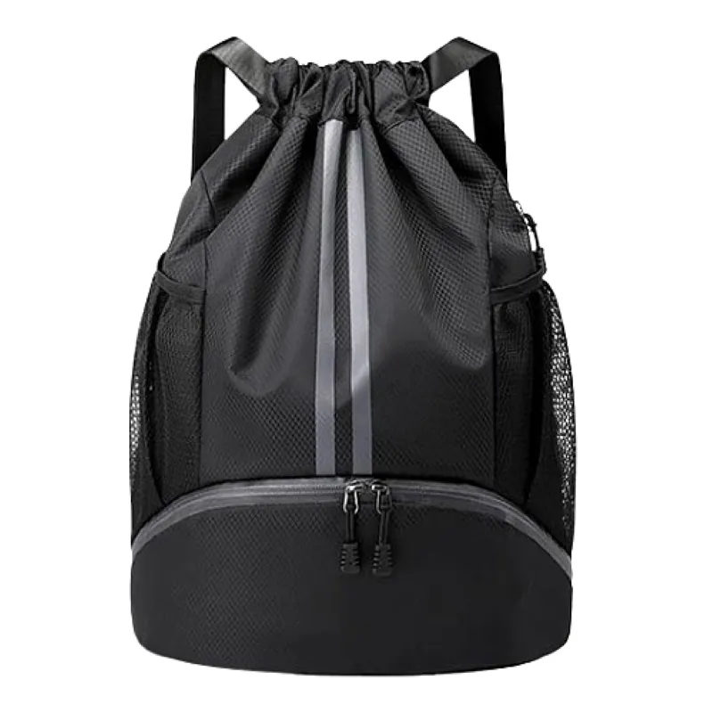Large Sports - Gym Backpack with Drawstring - Black