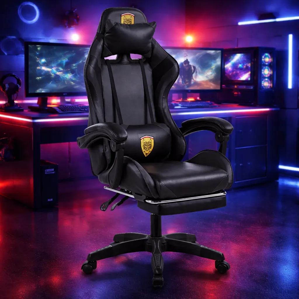 Gaming Chair Ergonomic Adjustable Recliner Computer Chair with Footrest - Black