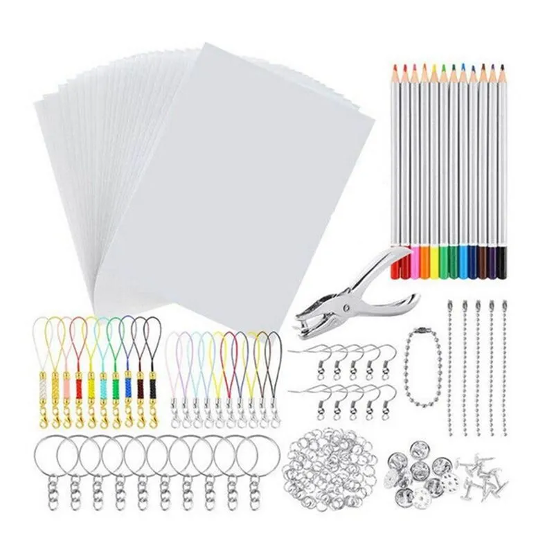 198 Pcs Shrinky Art Paper Heat Shrink Sheet Plastic Kit Hole Punch