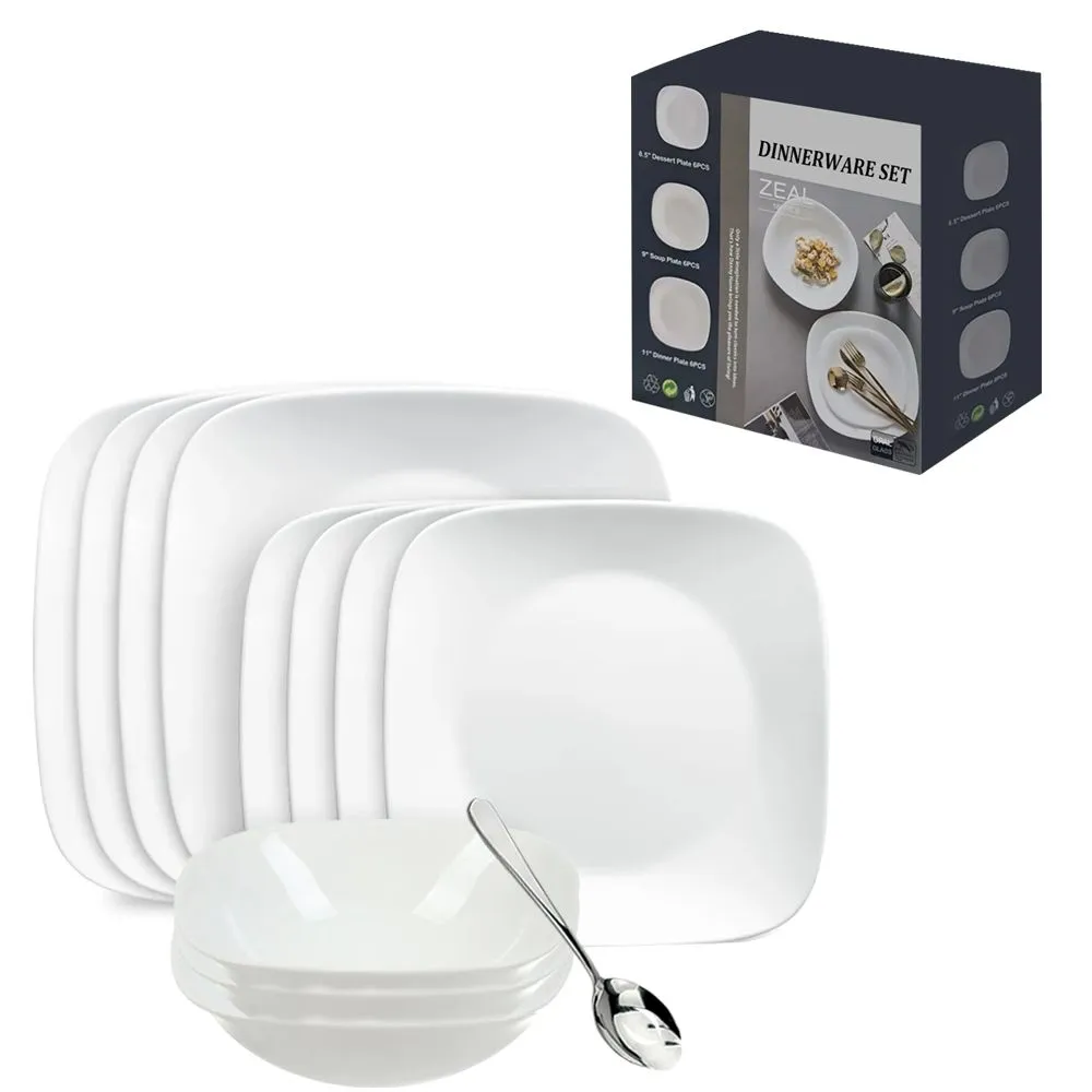19 Piece Set - Opal Glass Extreme resisstance Dinnerware Set
