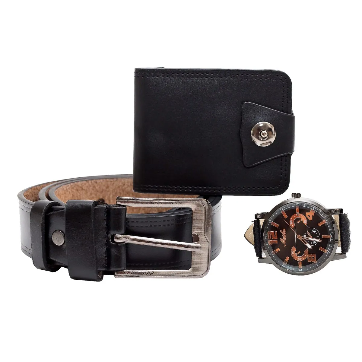 Belt, Watch, Wallet set - Black & Tan - Black