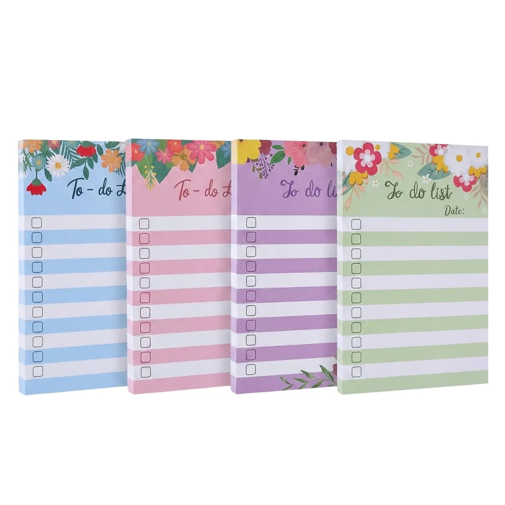 4 Piece - Floral Pastel To-Do List Sticky Note Pads - Multi-Colour