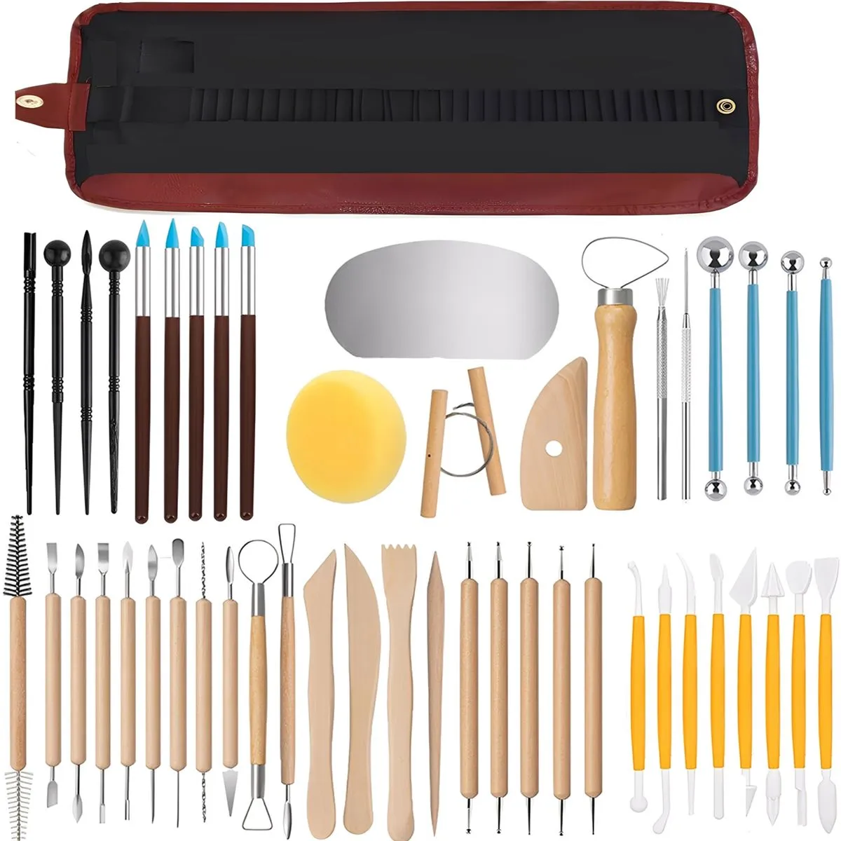 48Piece Pottery Tools for Sculpting, Clay Tool Kit, Carving, Modelling Ceramics