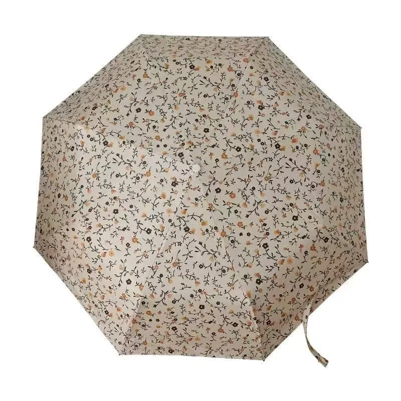 Vintage Orange Tiny Floral 3-Fold Umbrella | Forest Style Artistic Umbrella