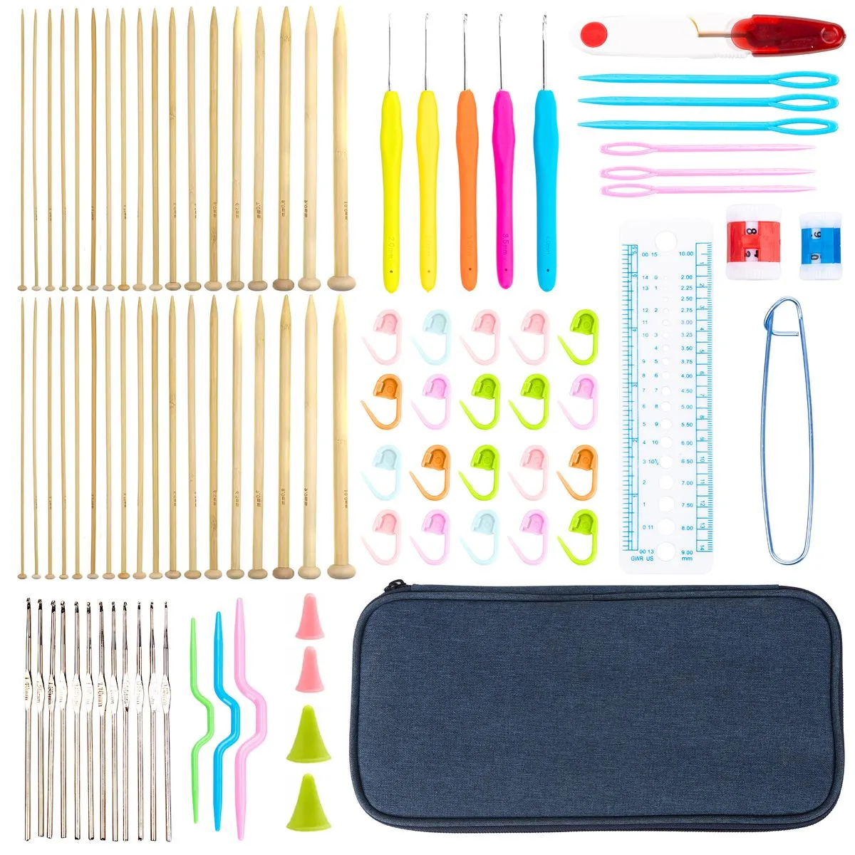 Bamboo Knitting Needle & Metal Crochet Needlework Accessories Set -92pcs