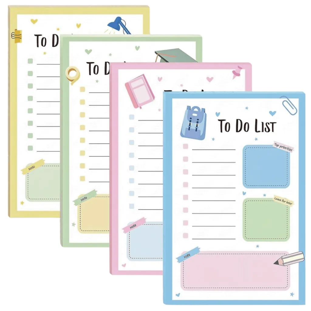 4 Piece - Illustrated To-Do List Sticky Note Pads - Multi-Colour