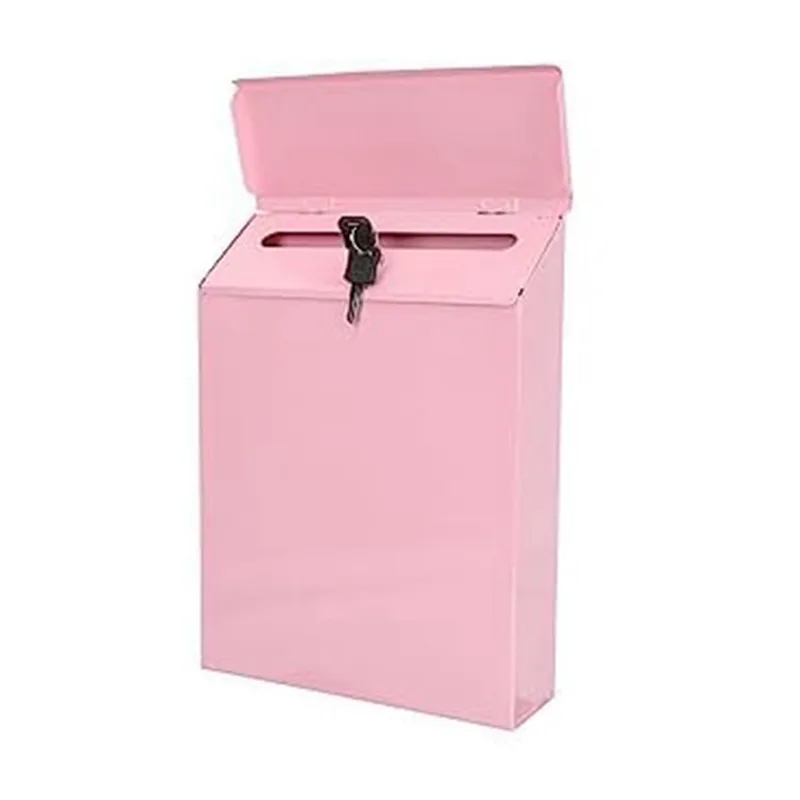 Wall-Mounted Mailbox Lockable Mailbox Wall Collection Box Pink
