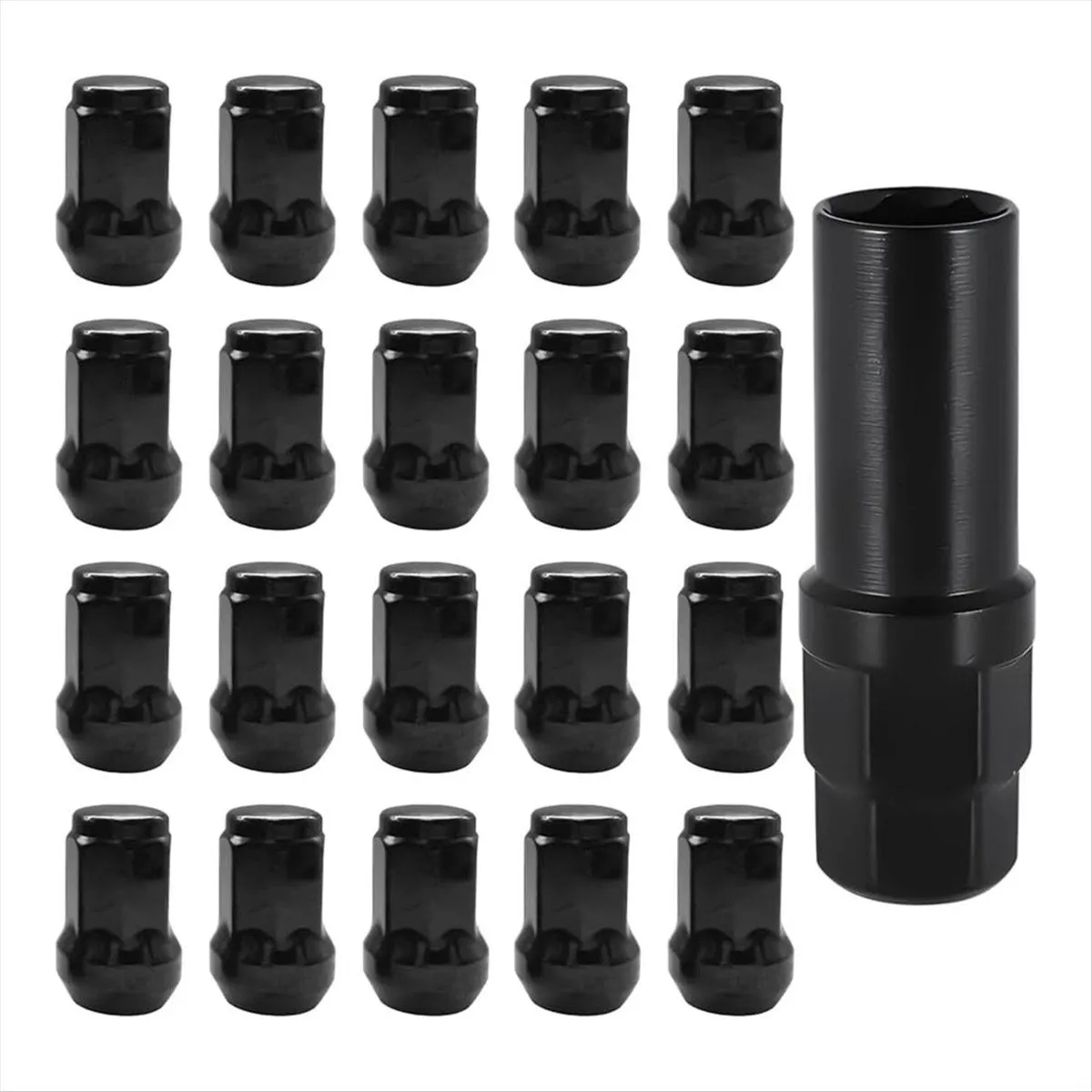 Car Wheel Lug Nuts 20Pcs Closed End Duplex 6 Spline Lugnut Black