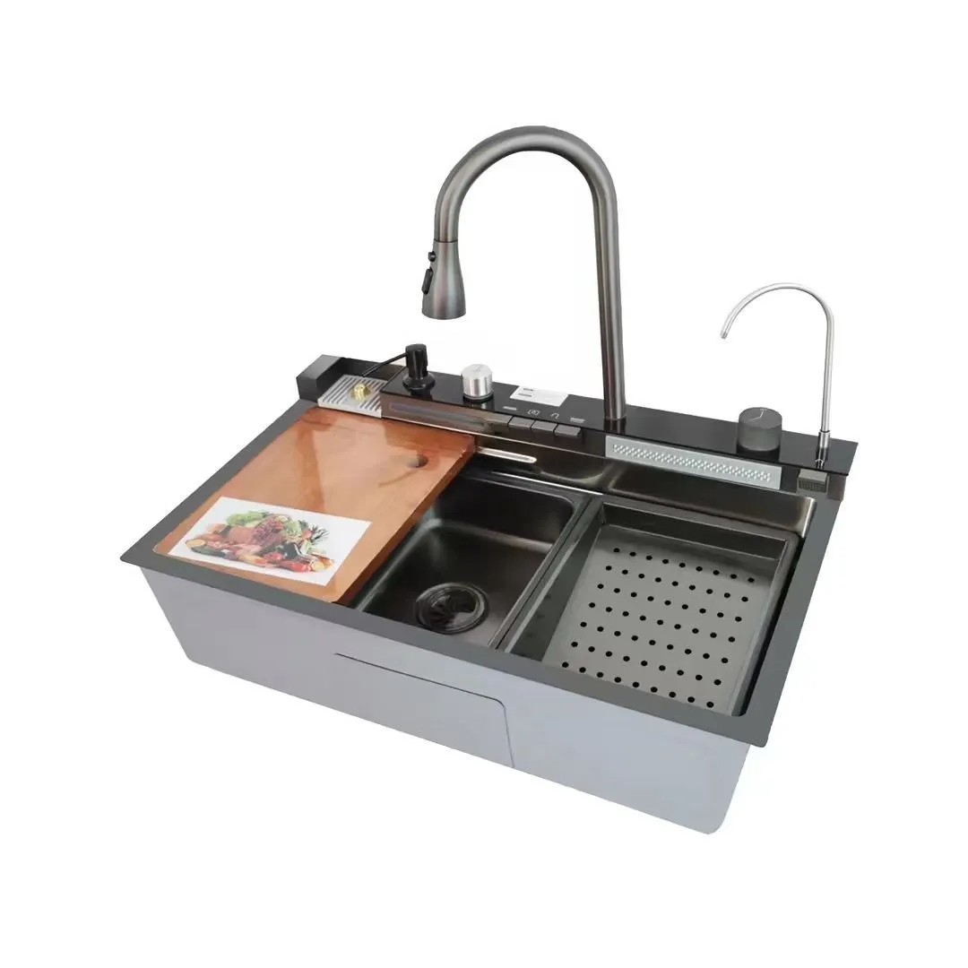 Modern Smart Workstation Kitchen Sink 8045 - Black Nano Finish