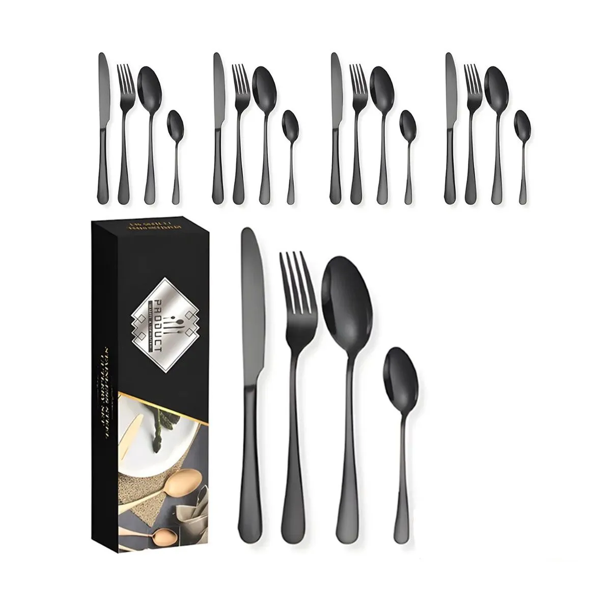 QKTNIUBI Black-Black Stainless steel Flatware Set