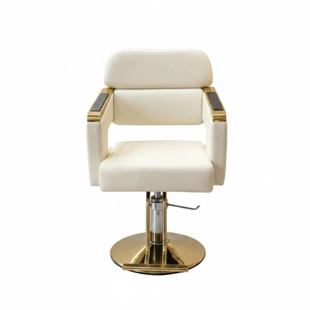 Luxury White and Gold Hydraulic Salon Styling Chair with Ergonomic Design