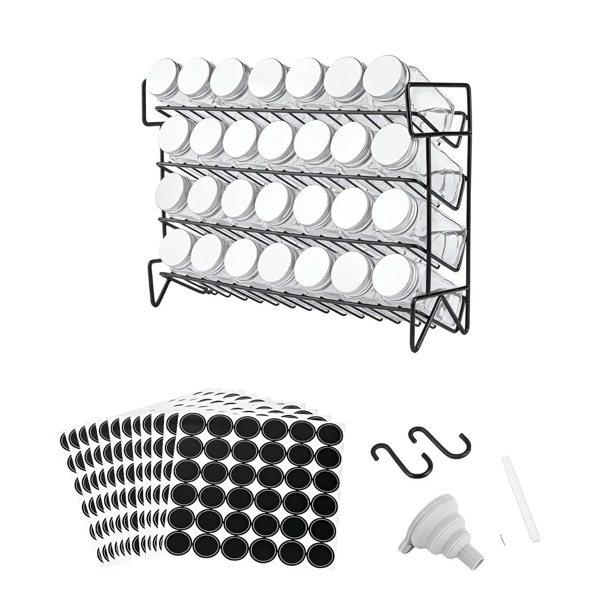 4-Tier Iron Spice Rack Organizer with 28 Spice Containers - Black