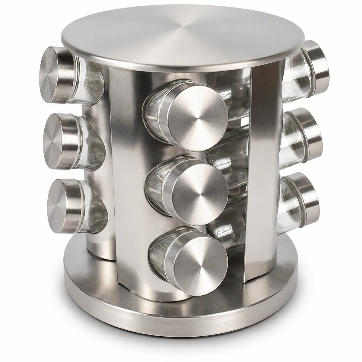 Rotating Kitchen Spice Rack Carousel 12 Jar Organizer - Silver